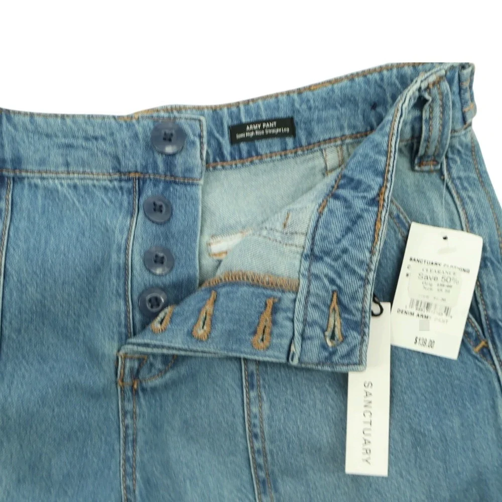 Sanctuary Army Pant‎ Jeans 31 Semi High Rise Straight Leg Utility Denim NWT